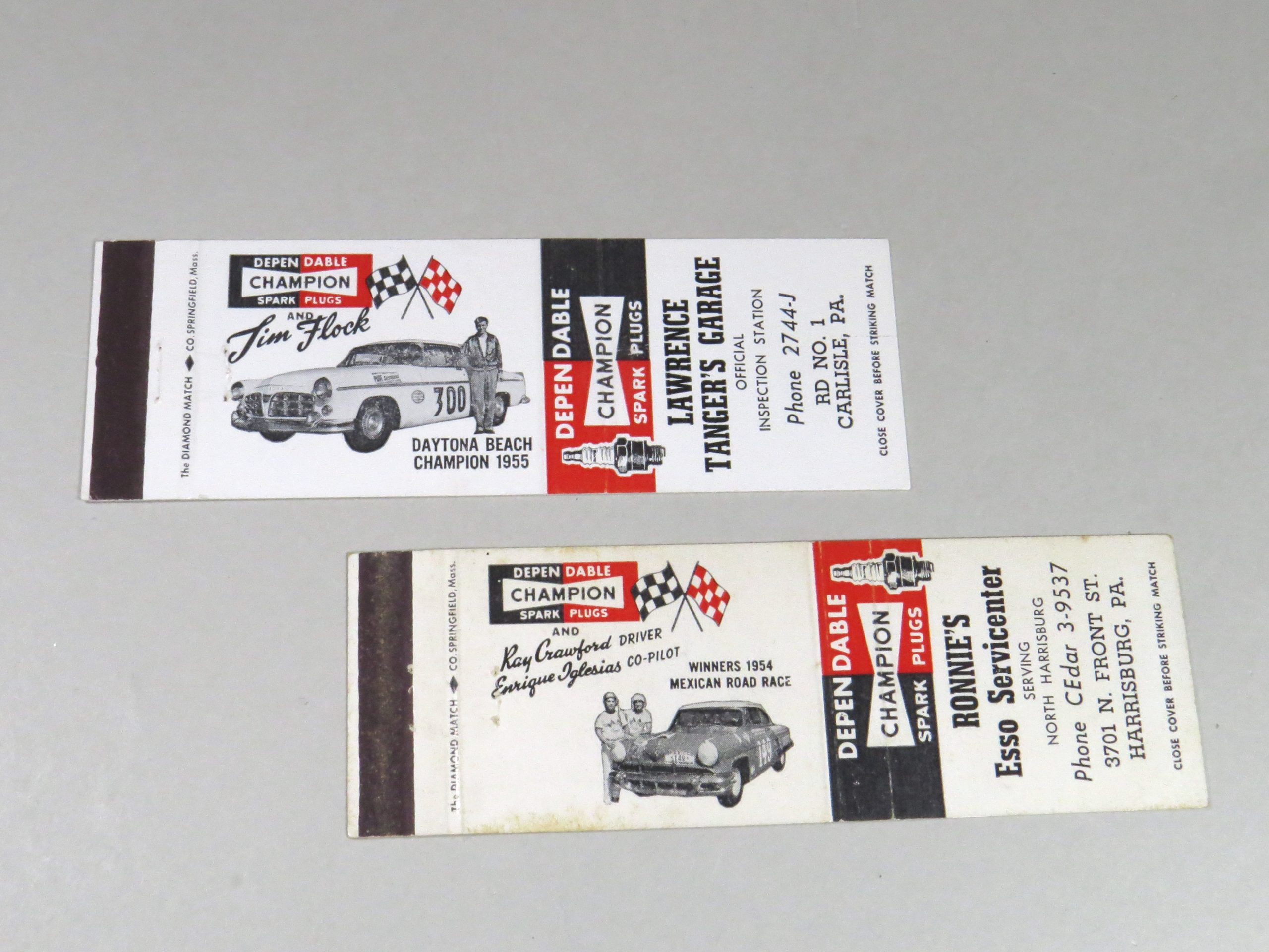 Vintage Champion Spark Plugs Matchbook Covers - 1954 and 1955